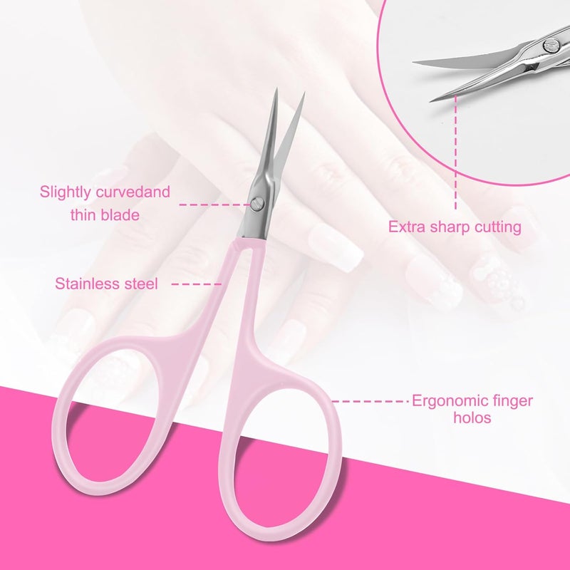 CGBE Manicure Scissors, Extra Fine Eyebrow Scissors for Grooming, Curved Blade Nail Scissors Precise Pointed Tip Grooming Kit for Eyebrow, Eyelash, Trim Nail and Dry Skin, Pink - Image 4